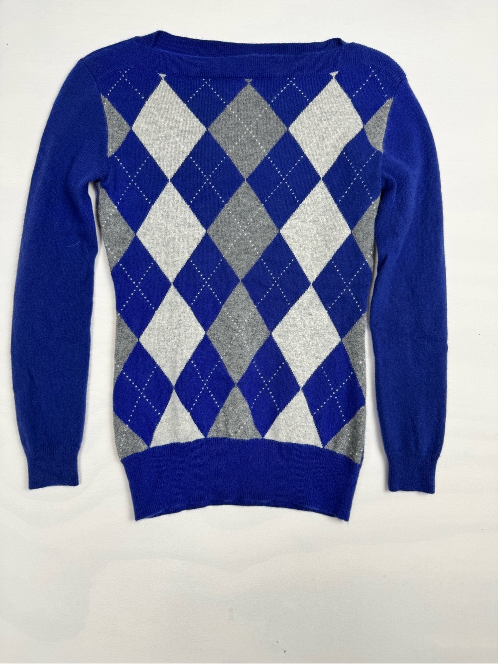 Banana Republic Cashmere Blue Argyle Boatneck Sweater Women’s XS